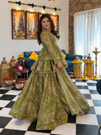 Richa Olive Green Tabby Organza Digital Print Palazzo Suit Set