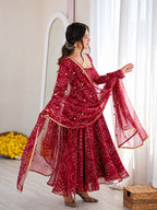Trisha Maroon Original Bandhani Print Anarkali Suit Set