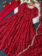 Trisha Maroon Original Bandhani Print Anarkali Suit Set