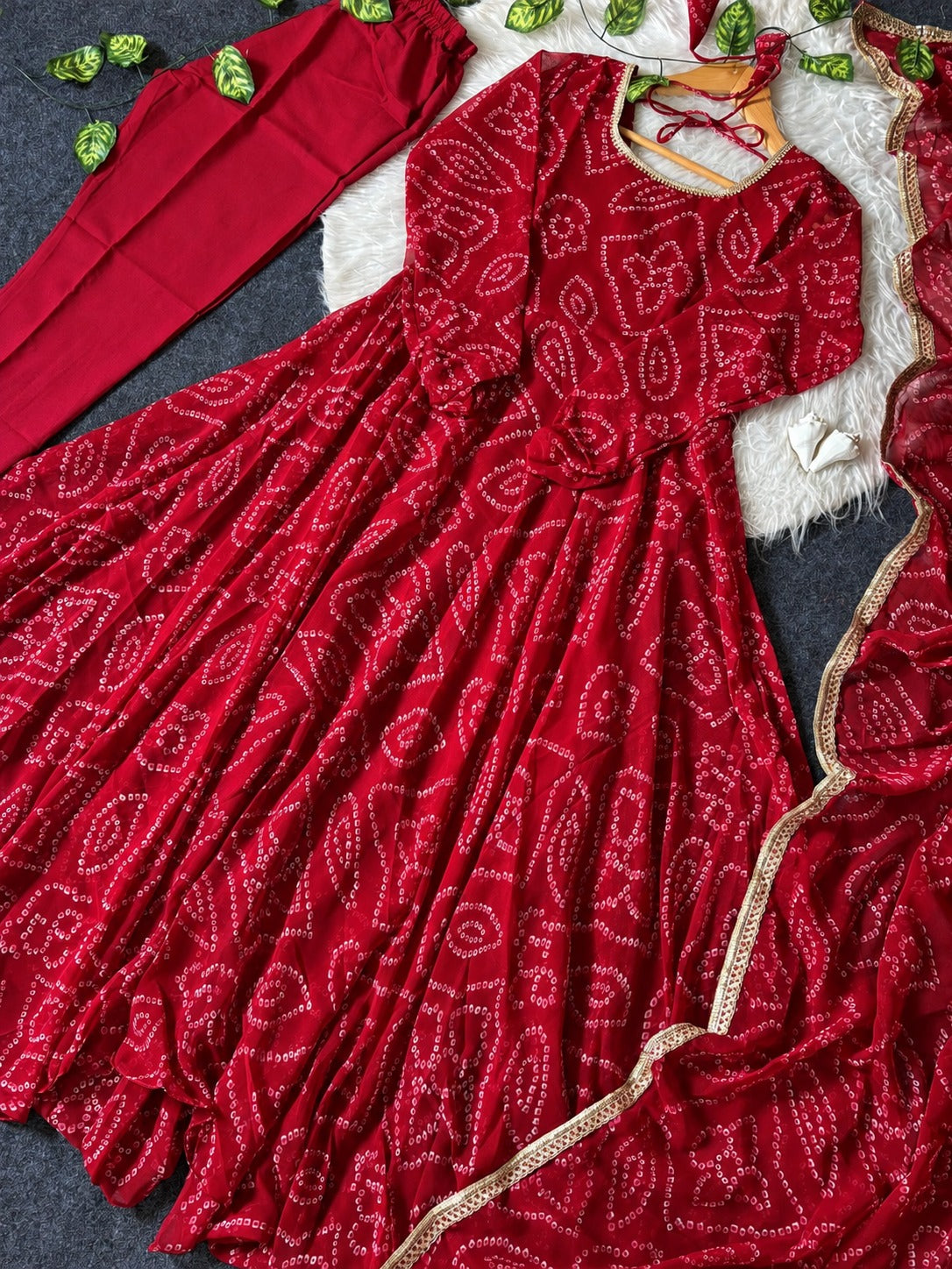 Trisha Maroon Original Bandhani Print Anarkali Suit Set