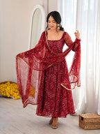 Trisha Maroon Original Bandhani Print Anarkali Suit Set