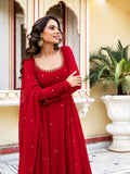 Siya Red Faux Georgette Embroidered Butti Anarkali Suit Set