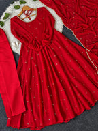 Siya Red Faux Georgette Embroidered Butti Anarkali Suit Set