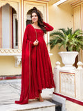 Siya Red Faux Georgette Embroidered Butti Anarkali Suit Set
