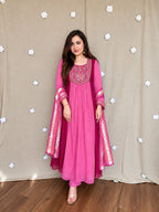 Trisha pink Embroidered Anarkali Suit Set with Chanderi Silk Dupatta