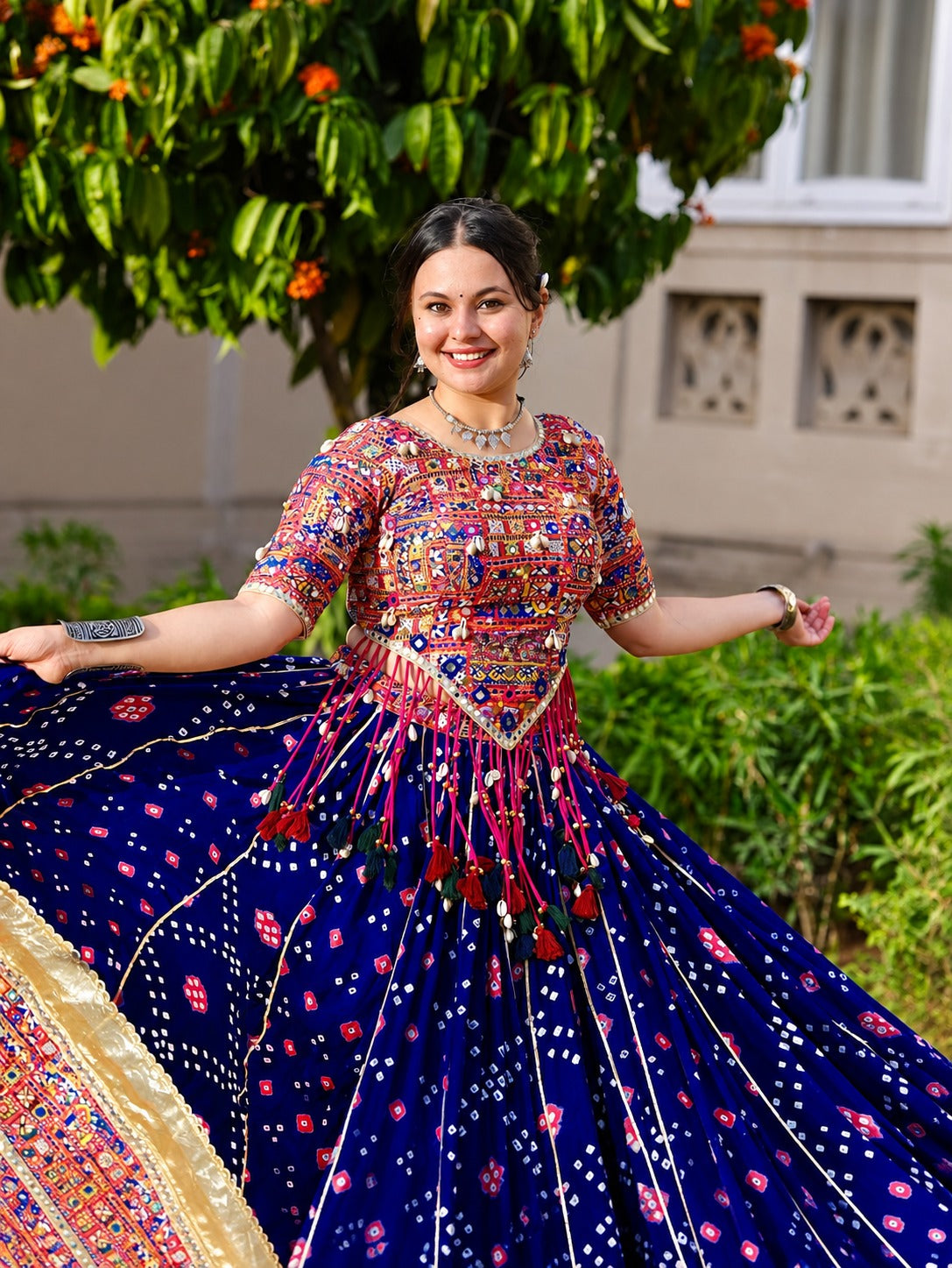 Prisha Muslin Cotton Mirror Work Lehenga Choli Set