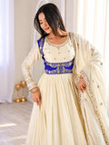 Ivory Chinnon Embroidered Anarkali Suit Set with Dupatta