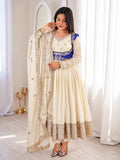 Ivory Chinnon Embroidered Anarkali Suit Set with Dupatta