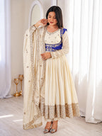 Ivory Chinnon Embroidered Anarkali Suit Set with Dupatta