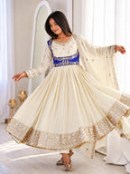 Ivory Chinnon Embroidered Anarkali Suit Set with Dupatta