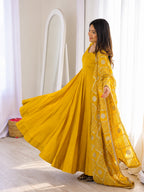 Tara yellow Mustard Cotton Anarkali Kurta Set