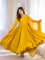 Tara yellow Mustard Cotton Anarkali Kurta Set