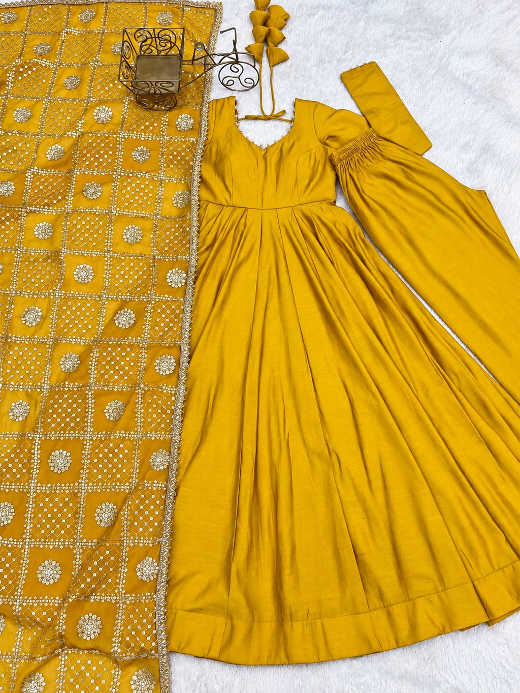 Tara yellow Mustard Cotton Anarkali Kurta Set