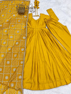 Tara yellow Mustard Cotton Anarkali Kurta Set