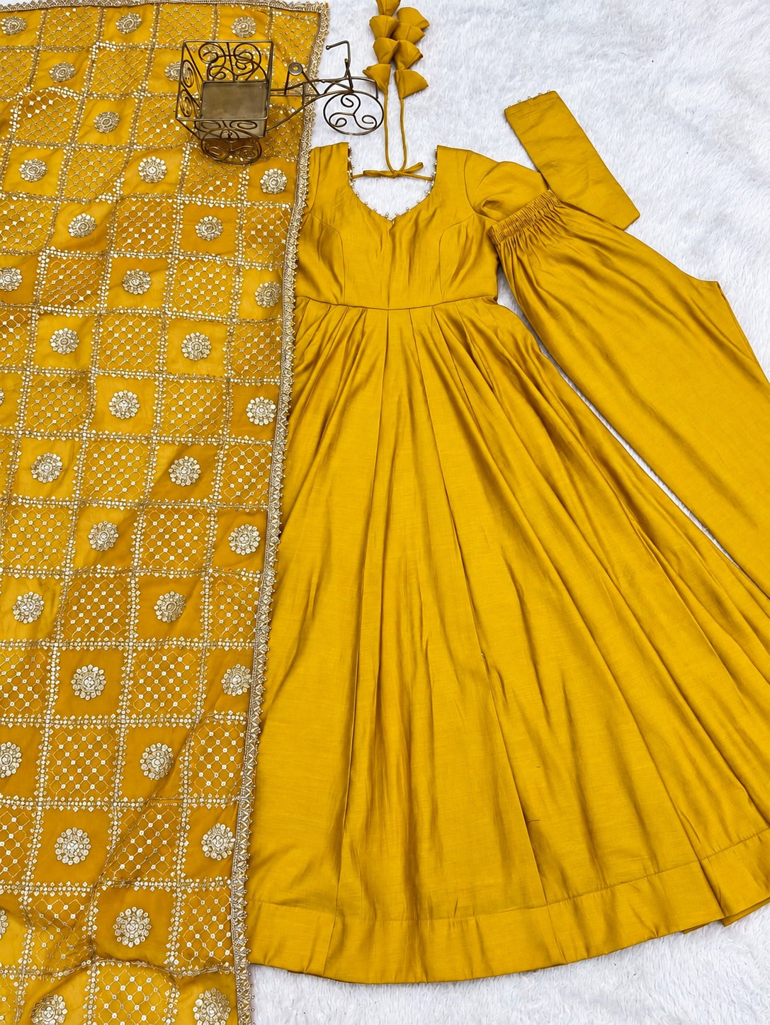 Tara yellow Mustard Cotton Anarkali Kurta Set