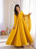 Tara yellow Mustard Cotton Anarkali Kurta Set