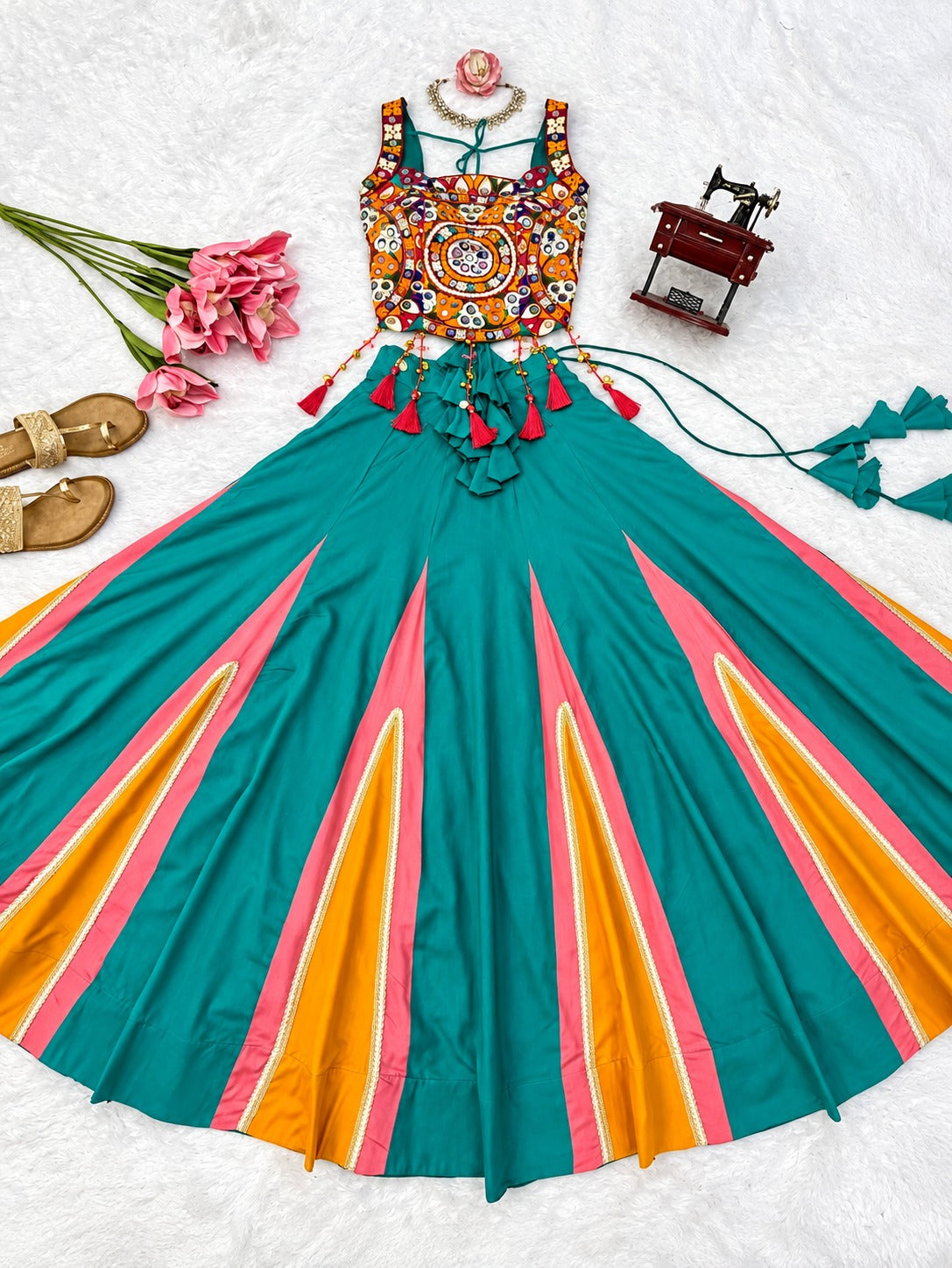 Niti Navratri Special Mirrorwork Heavy Reyon Lehenga Choli Set