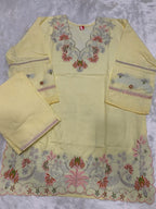 prish Yellow Premium Cotton Embroidered Kurta Pant Set