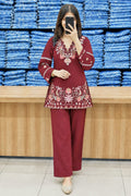 prisha Red Premium Cotton Embroidered Kurta Pant Set