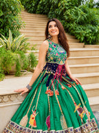 Riya Green Heavy Muslin Cotton Digital Print Lehenga Choli Set