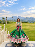 Riya Green Heavy Muslin Cotton Digital Print Lehenga Choli Set
