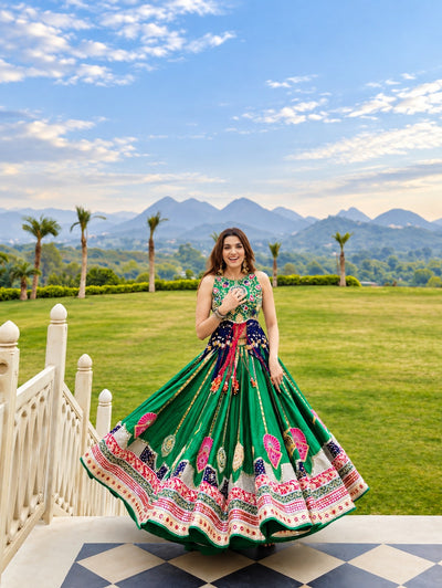 Riya Green Heavy Muslin Cotton Digital Print Lehenga Choli Set