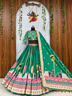 Riya Green Heavy Muslin Cotton Digital Print Lehenga Choli Set