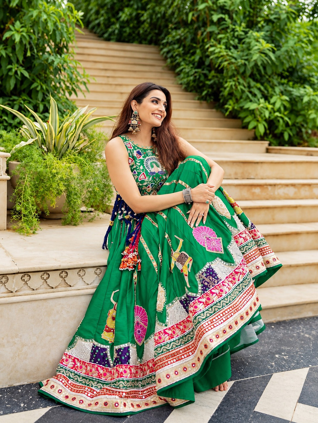 Riya Green Heavy Muslin Cotton Digital Print Lehenga Choli Set