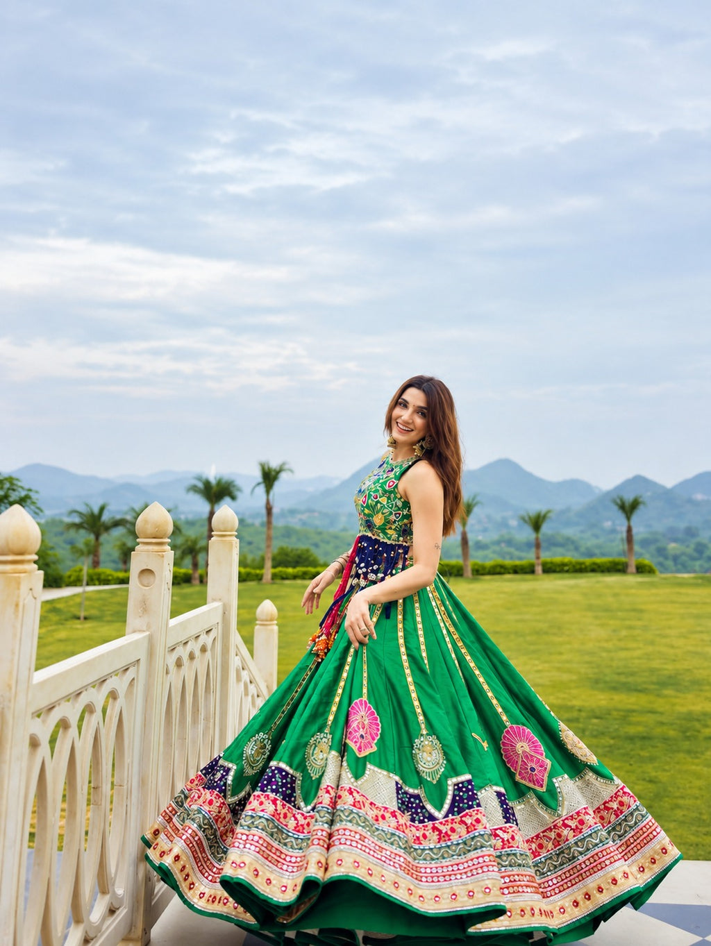 Riya Green Heavy Muslin Cotton Digital Print Lehenga Choli Set