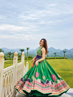 Riya Green Heavy Muslin Cotton Digital Print Lehenga Choli Set