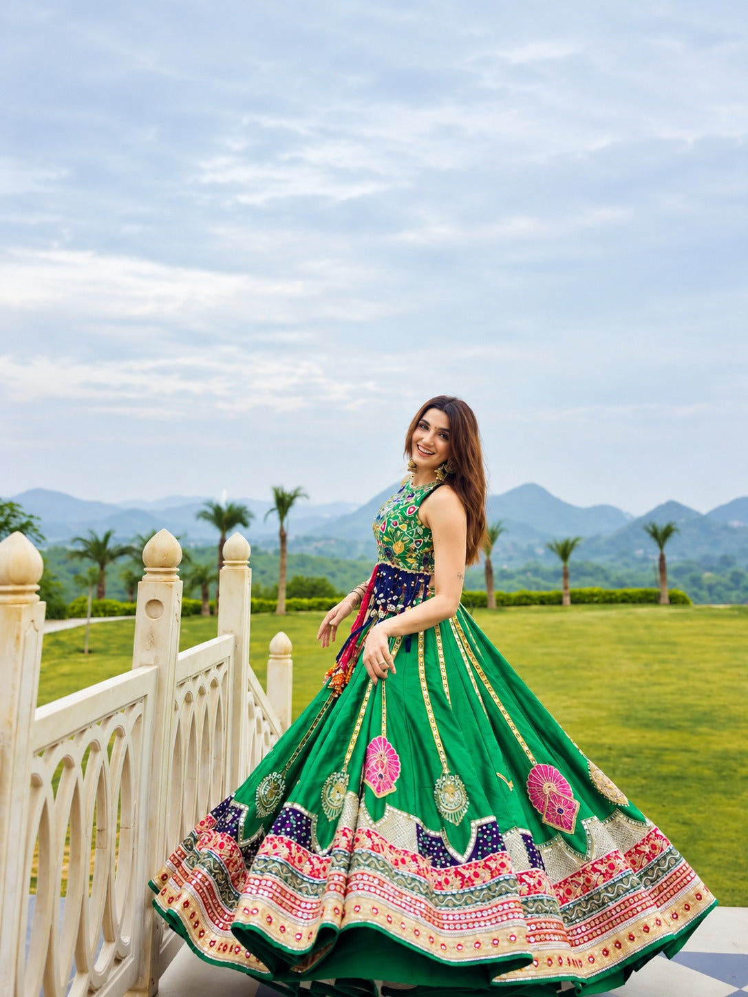 Riya Green Heavy Muslin Cotton Digital Print Lehenga Choli Set