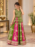Shree pink & green Bloom Printed Embroidered Dupatta & Palazzo Set