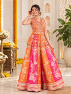 Shree orange and pink Bloom Printed Embroidered Dupatta & Palazzo Set