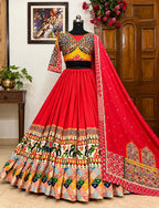 Ashi Muslin Cotton Printed Lehenga Choli with Real Mirror Work