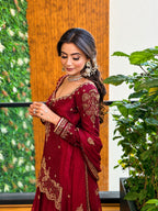 ziya Maroon Vichitra Silk Sequence & Zari Embroidered Kurti Palazzo Set