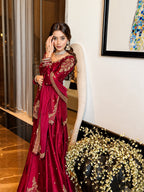 ziya Maroon Vichitra Silk Sequence & Zari Embroidered Kurti Palazzo Set