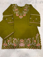 prisha Green Premium Cotton Embroidered Kurta Pant Set