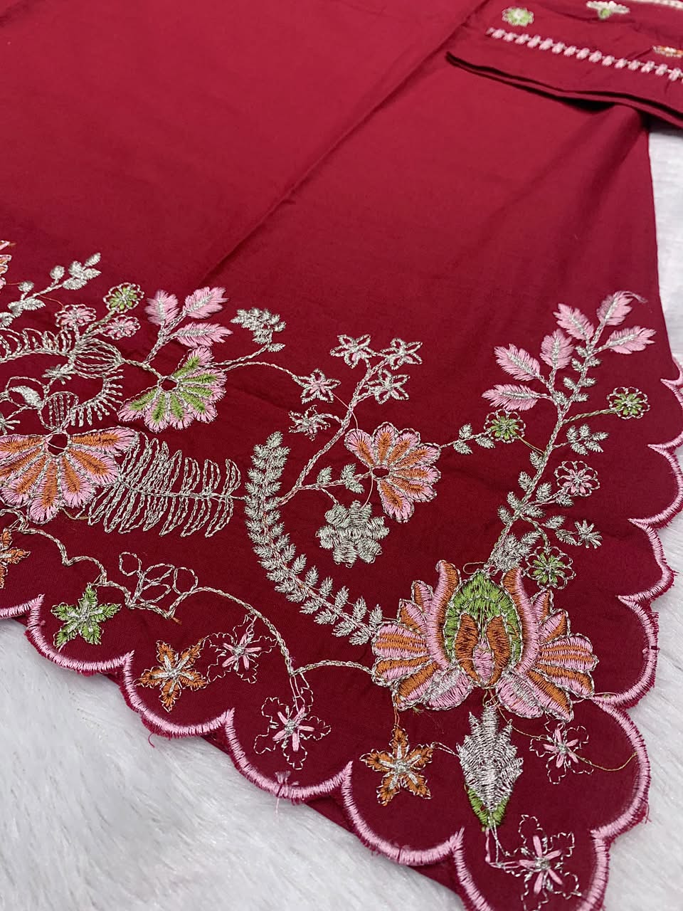 prisha Red Premium Cotton Embroidered Kurta Pant Set