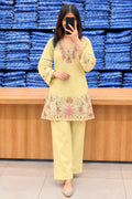 prish Yellow Premium Cotton Embroidered Kurta Pant Set