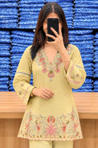 prish Yellow Premium Cotton Embroidered Kurta Pant Set