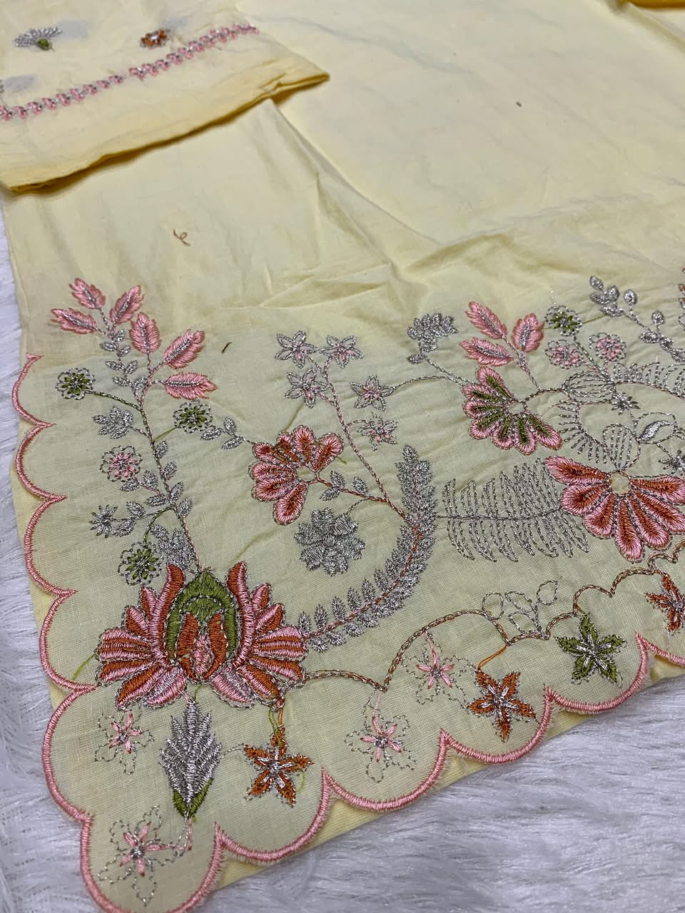 prish Yellow Premium Cotton Embroidered Kurta Pant Set