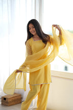 Sunita Yellow Crunchy Silk Embellished Salwar Suit Set