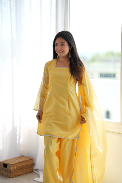 Sunita Yellow Crunchy Silk Embellished Salwar Suit Set
