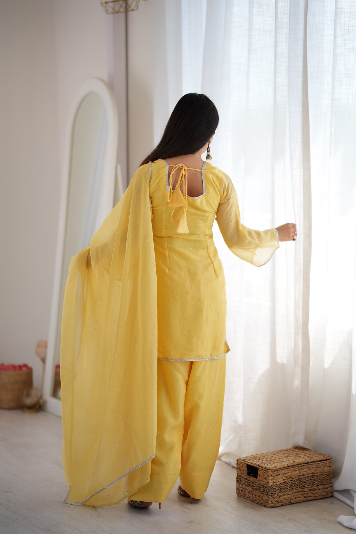 Sunita Yellow Crunchy Silk Embellished Salwar Suit Set