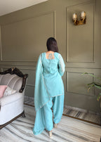Sunita Blue Crunchy Silk Embellished Salwar Suit Set