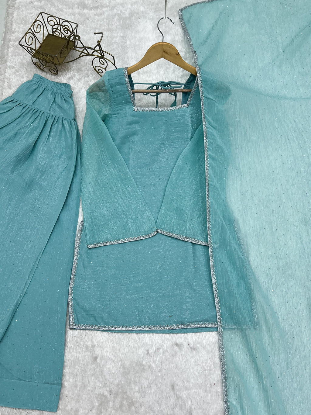Sunita Blue Crunchy Silk Embellished Salwar Suit Set