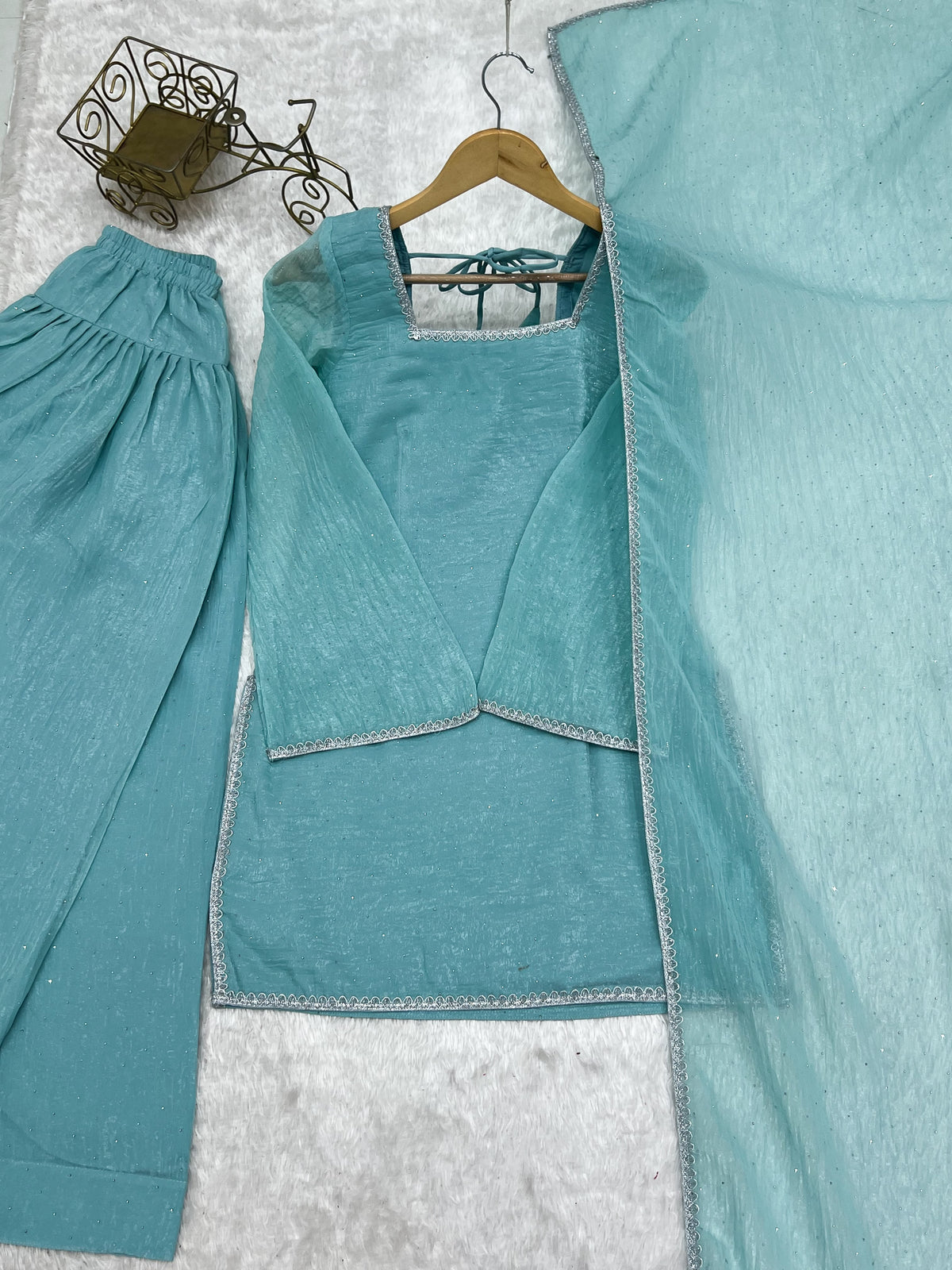 Sunita Blue Crunchy Silk Embellished Salwar Suit Set