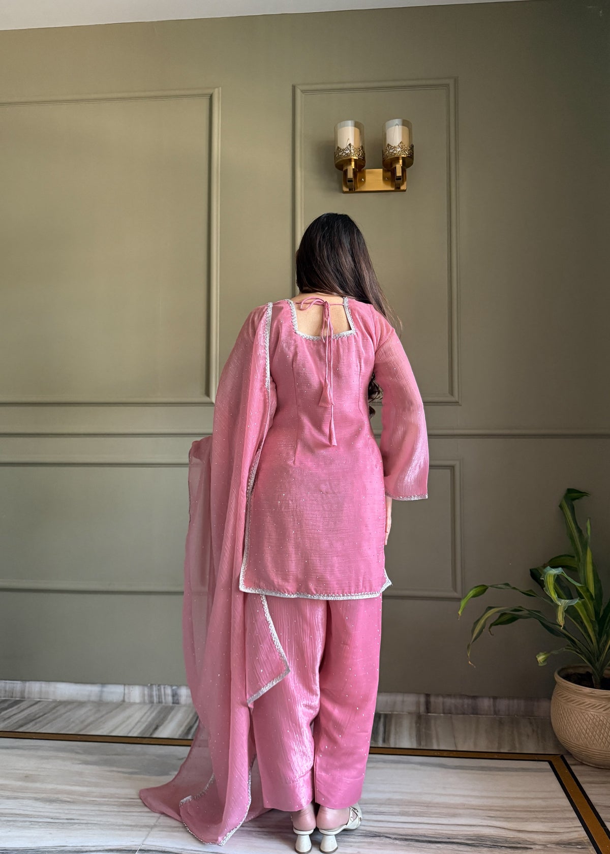 Sunita Pink Crunchy Silk Embellished Salwar Suit Set