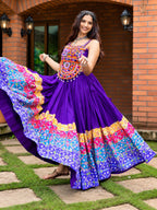Rangat Purple Navratri Lehenga with Kutchhi Work Mirror Embroidered Top