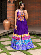 Rangat Purple Navratri Lehenga with Kutchhi Work Mirror Embroidered Top